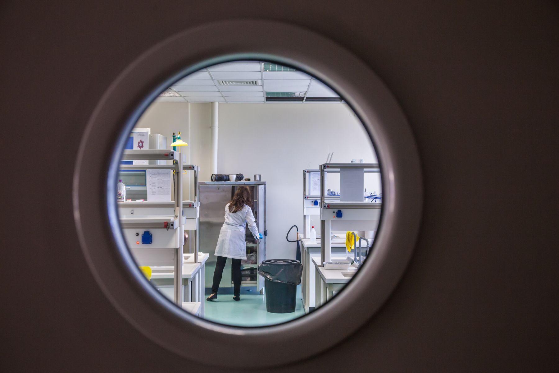 A scientist working inside a modern pharmaceutical laboratory